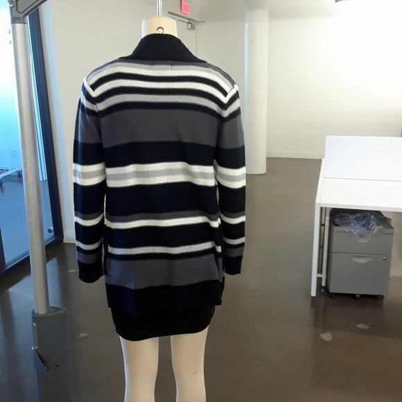 New Ladies Open front Stripes Sweater Cardigan With Pocket - Picture 5 of 9